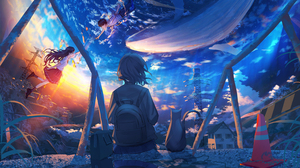 Kenzo 093 Anime Girls Original Characters Sunset Sky Water City Cityscape Reflection Whale Vortex Ca 3000x6500 Wallpaper