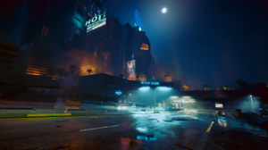 Screen Shot Cyberpunk 2077 CD Projekt RED Video Games CGi Building Night Moon 2560x1440 Wallpaper