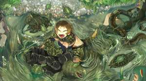 Kemono Friends River Turtle Anime Anime Girls Plants Grass Water Snake Fangs Open Mouth Monster Girl 4093x2894 Wallpaper