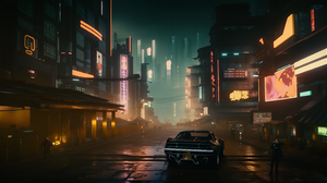 Ai Art Cyberpunk City Night Muscle Cars Neon City Lights Car Rear View 2912x1632 Wallpaper