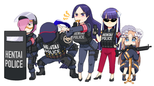 Anime Girls Anime Men Police White Background Humor 4605x2480 Wallpaper