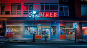 Photography Trey Ratcliff Cityscape Street Restaurant Night Lights Building 7680x4320 Wallpaper