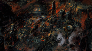City Science Fiction Dark Black Industrial Red Fantasy Art 1400x940 Wallpaper