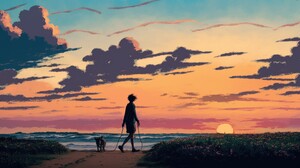 Ai Art Illustration Sea Beach Sunset Clouds Sunset Glow Sun Sky Water 4579x2616 Wallpaper