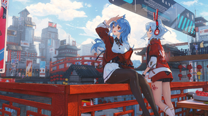 Anime Anime Girls 22 Bilibili 33 Bilibili City Clouds Bilibili 4000x1714 Wallpaper