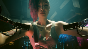 Cyberpunk 2077 Video Game Characters CGi Video Games Tattoo CD Projekt RED Armpits Looking At Viewer 1920x1080 wallpaper