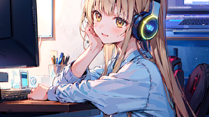 Otonari No Tenshi Sama Shiina Mahiru Anime Girls Ai Art Blonde Vertical Headphones Yellow Eyes Compu 1440x1728 Wallpaper