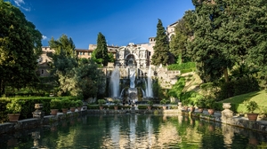 Villa Deste Italy Nature Water Trees Waterfall Building 3840x2160 Wallpaper