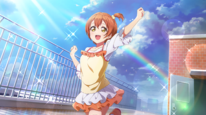 Hoshizora Rin Love Live Anime Anime Girls Sky Clouds Stars Sunlight Rainbows Open Mouth Short Hair J 4096x2520 Wallpaper