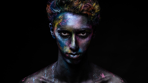 Olivier Merzoug Colorful Face Black Background Portrait Men 7952x5304 Wallpaper