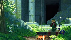 The Legend Of Zelda Hylian Shield Link Ruins Pixel Art Campfire Sword Master Sword Green Tunic Pixel 3840x2160 Wallpaper