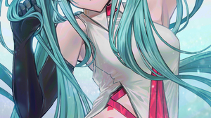 Hatsune Miku Long Hair Thigh Highs Vocaloid Anime Girls Blue Hair Blue Eyes Elbow Gloves 3300x5100 Wallpaper