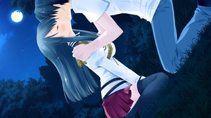 Blue Hair Boy Girl Grass Hijiri Seritsumu Kicking Horse Rhapsody Kiss Long Hair School Uniform Short 1600x1200 Wallpaper