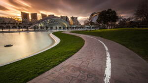 Valencia Spain Spain Modern Architecture Road City Cityscape Water Sunset Sunset Glow Clouds Sky Gra 3915x2500 Wallpaper