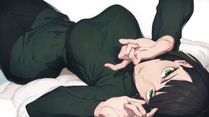 Fubuki One Punch Man Lying On Back Looking At Viewer Green Eyes Anime Girls Short Hair 2280x1364 Wallpaper
