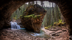 Canada Nature Rock Waterfall Forest Cave Water Stream Trees 3840x2160 Wallpaper