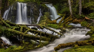 Nature Waterfall USA Forest Trees Moss Stream Water 3840x2560 Wallpaper