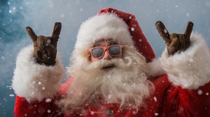 Santa Claus Snowing Men Sunglasses Beard Humor Christmas Frost Gloves Hand Gesture Metal Horns Winte 4207x2800 Wallpaper
