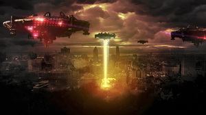 UFO UFOs Alien Invasion Alien Attack Mothership Photo Manipulation Laser War Explosion Movies Photos 2560x1430 Wallpaper