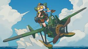 Sea Sky Anime Girls Planes Aircraft Water Clouds 2300x2300 Wallpaper