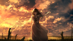 Anime Girls Long Hair Evening Sky Artwork Digital Art Clouds 2650x1440 Wallpaper