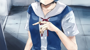 Anime Anime Girls Rebuild Of Evangelion Neon Genesis Evangelion Ayanami Rei Short Hair Blue Hair Sol 1200x1700 Wallpaper