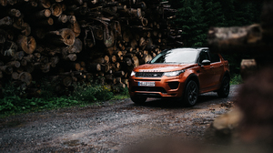 Vehicle Land Rover Car Landscape Forest Tree Bark Rain Road Trees Front Angle View 3000x1277 Wallpaper