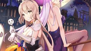 Illusion Connect Witch Hat Halloween Bats Back Pumpkin White Hair Castle Moon Anime Girls Kyaroru Ar 1500x2122 Wallpaper