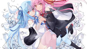 Anime Anime Girls Voiceroid Kotonoha Aoi Kotonoha Akane Twins Pink Eyes Long Hair Blue Hair Pink Hai 2047x1447 Wallpaper