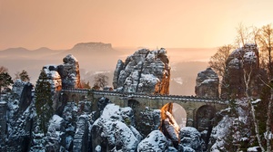 Germany Saxony Bastei Bridge Elbe Sandstone Mountains Mountain Rock 5310x2987 Wallpaper