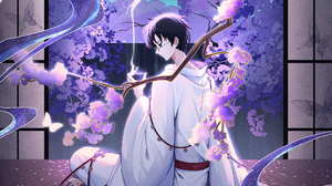 XxxHOLiC Watanuki Kimihiro Anime Boys Glasses Smoke Branch Flowers Kimono Short Hair Sitting Butterf 2000x1667 Wallpaper