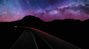 Milky Way Mountain Night Road Silhouette Stars Time Lapse 2880x1800 Wallpaper