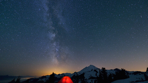 Snow Tent Milky Way Stars Night 3840x2563 Wallpaper