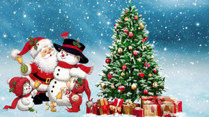 Holiday Christmas Santa Snowman Christmas Tree Snow 1920x1200 Wallpaper