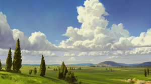 Clouds Trees Sky Painting Plains Landscape Nature Forest 3841x2880 Wallpaper