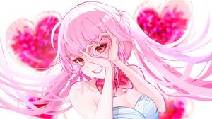 Myrica Anime Anime Girls Digital Art Illustration Women Heart Pink Hair Long Hair Bare Shoulders Red 3000x1987 Wallpaper