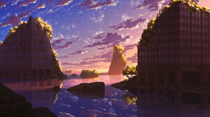 Reflection Ruin Starry Sky Sunset Water 1920x1357 Wallpaper
