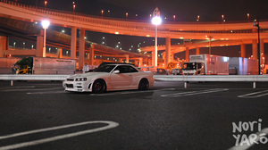 Car Japanese Cars Nissan Skyline Nissan Skyline R34 White Cars Night Car Park Daikoku Race Cars 2560x1440 wallpaper