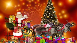 Santa Gift Christmas Tree Reindeer Sled 2560x1706 Wallpaper