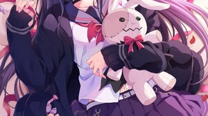 Anime Anime Girls Black Hair Long Hair Bangs Pink Eyes School Uniform Black Jackets Thigh Highs Stuf 1014x1529 Wallpaper