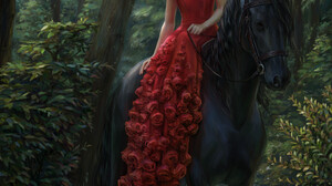 Kary Jane Red Dress Forest Portrait Display Vertical Digital Painting Roses Rose Dress Artwork Flowe 1920x2970 Wallpaper