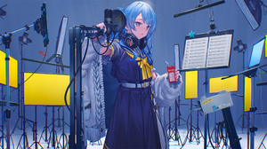 Anime Anime Girls Hololive Virtual Youtuber Hoshimachi Suisei Blue Hair Blue Eyes Headphones 3040x1440 Wallpaper