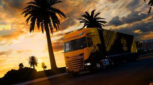 Euro Truck Simulator 2 DAF Truck Sunset Summer VTC FBTC Sunset Glow Clouds Sky Vehicle Front Angle V 1855x1044 Wallpaper