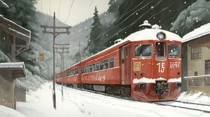 Ai Art Illustration Train Japan Winter Snow Digital Art 4579x2616 Wallpaper