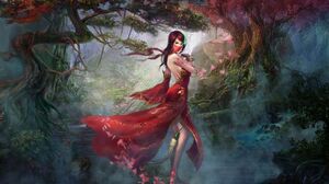 Forest Red Dress Oriental 1900x1200 Wallpaper