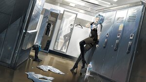 Anime Anime Girls Pixiv Eula Genshin Impact Genshin Impact Lockers Mirror Reflection Locker Room Hee 4096x2288 Wallpaper