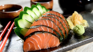Food Closeup Salmon Fish Seafood Sashimi Japanese Cuisine Cucumbers Chopsticks Ginger Food Still Lif 1920x1200 Wallpaper