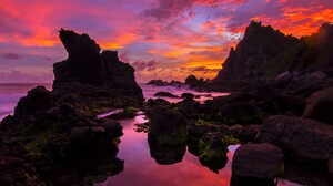 Ocean Orange Color Pink Purple Rock Sea Sky 1920x1080 Wallpaper