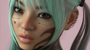 Digital Art Artwork Illustration Women Portrait Cyberpunk Twintails White Hair Cat Ears Piercing Asi 2000x2500 Wallpaper
