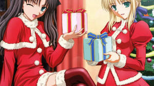 Anime Girls Anime Christmas Clothes Indoors Christmas Tree Christmas Presents Fate Series Legs Cross 1280x1024 Wallpaper